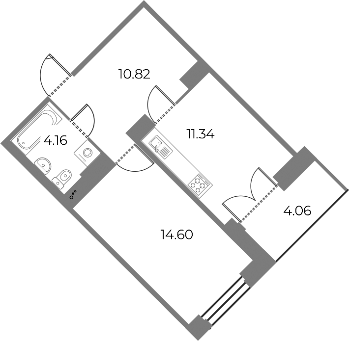 1-комнатная квартира 42.95 м², 15/18 эт., ЖК «Огни Залива»